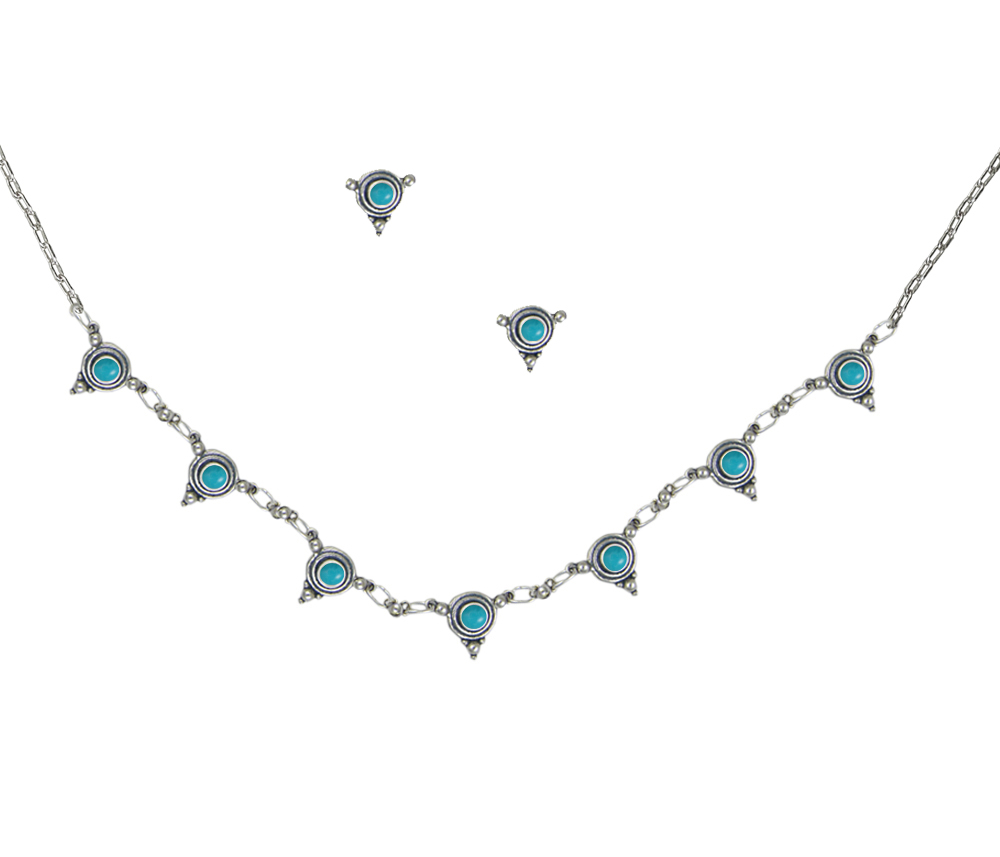 Sterling Silver Necklace Earrings Set With Turquoise